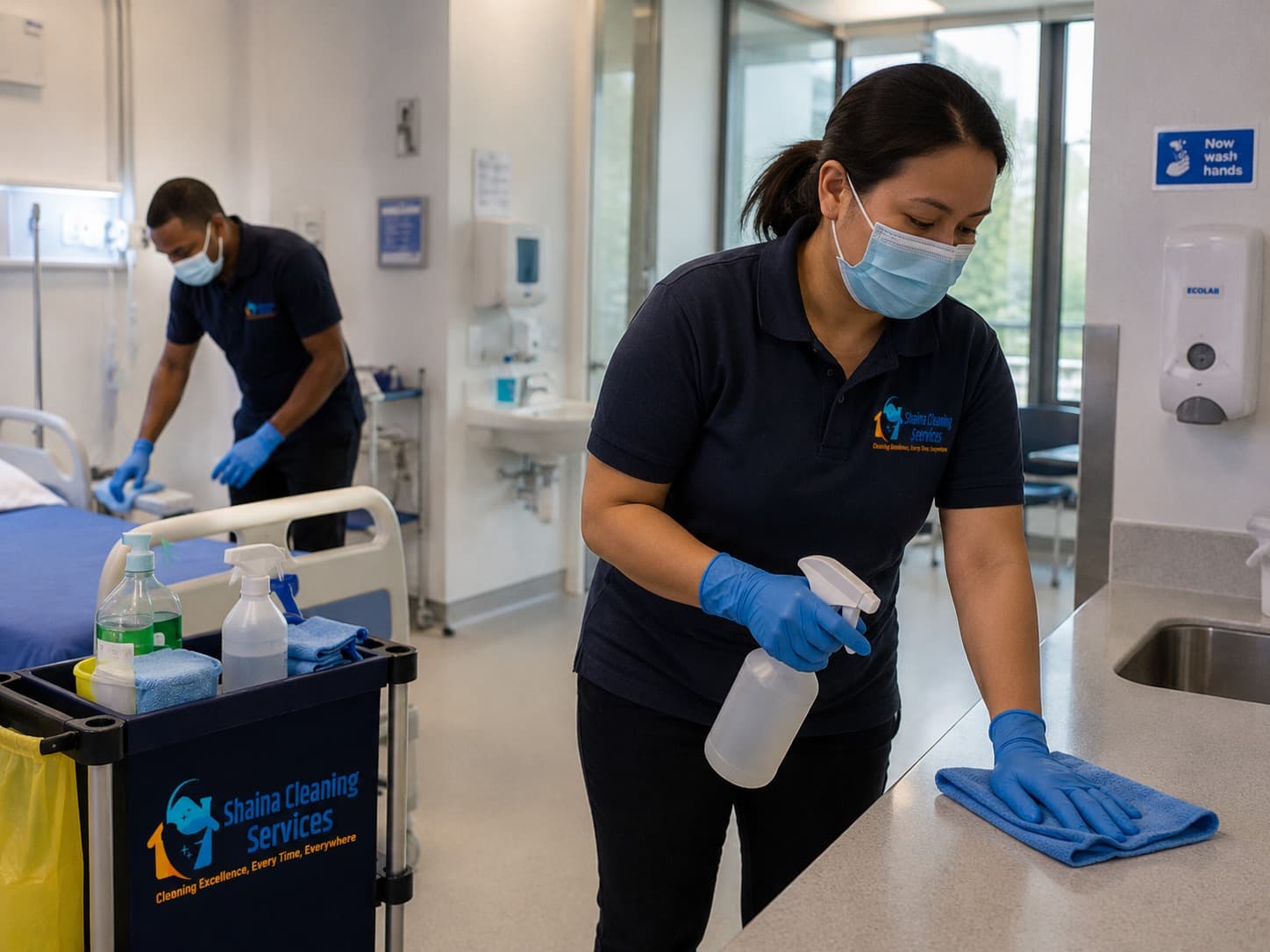 Shaina Cleaning Services operative carrying out commercial cleaning