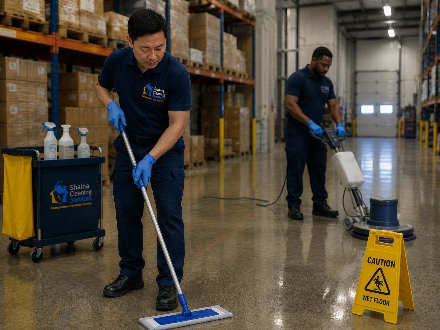 Shaina Cleaning Services operative carrying out commercial cleaning